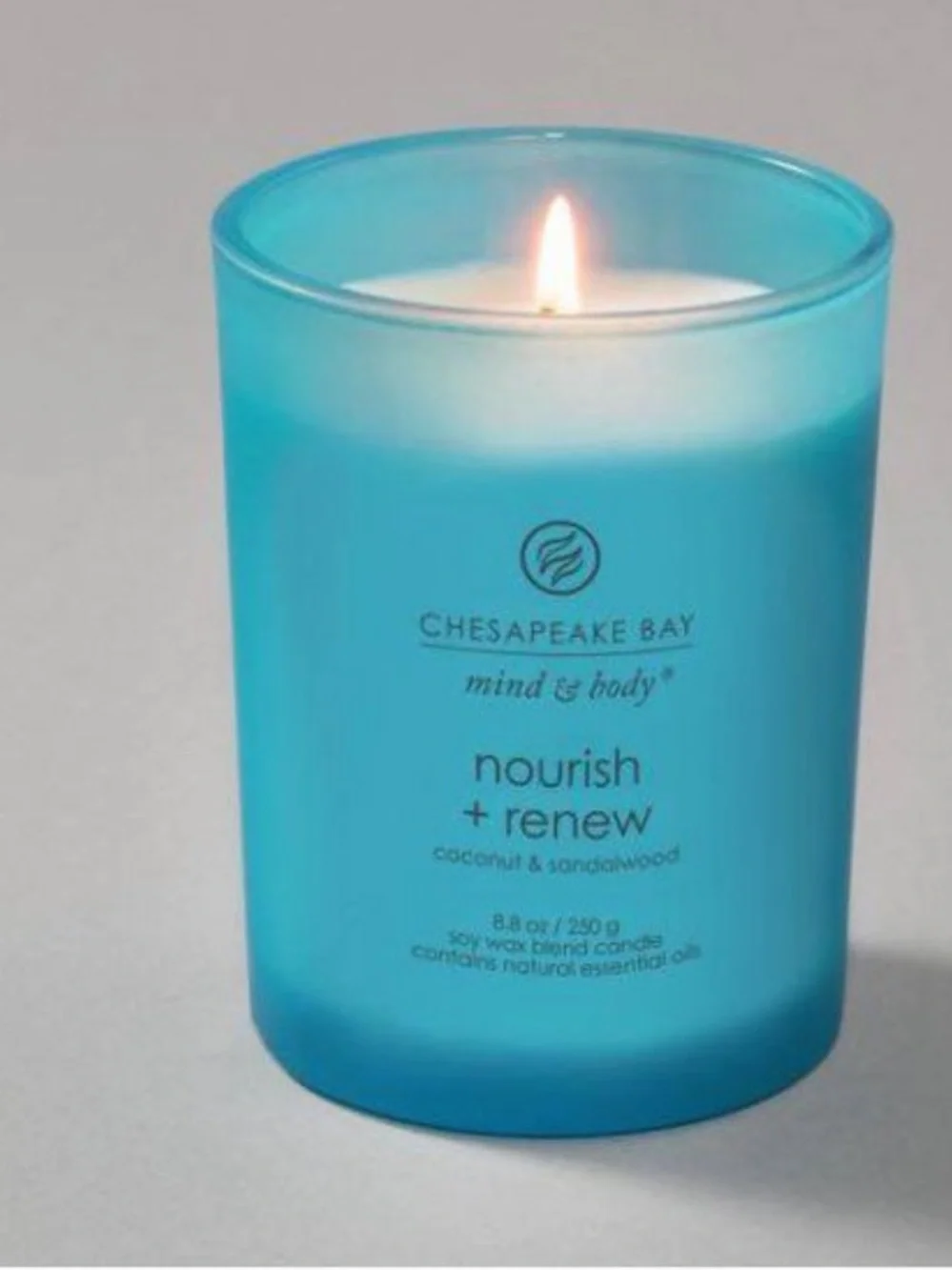 CHESAPEAKE BAY NWT Frosted Glass Nourish + Renew Lidded Candle Light Blue 8.8oz